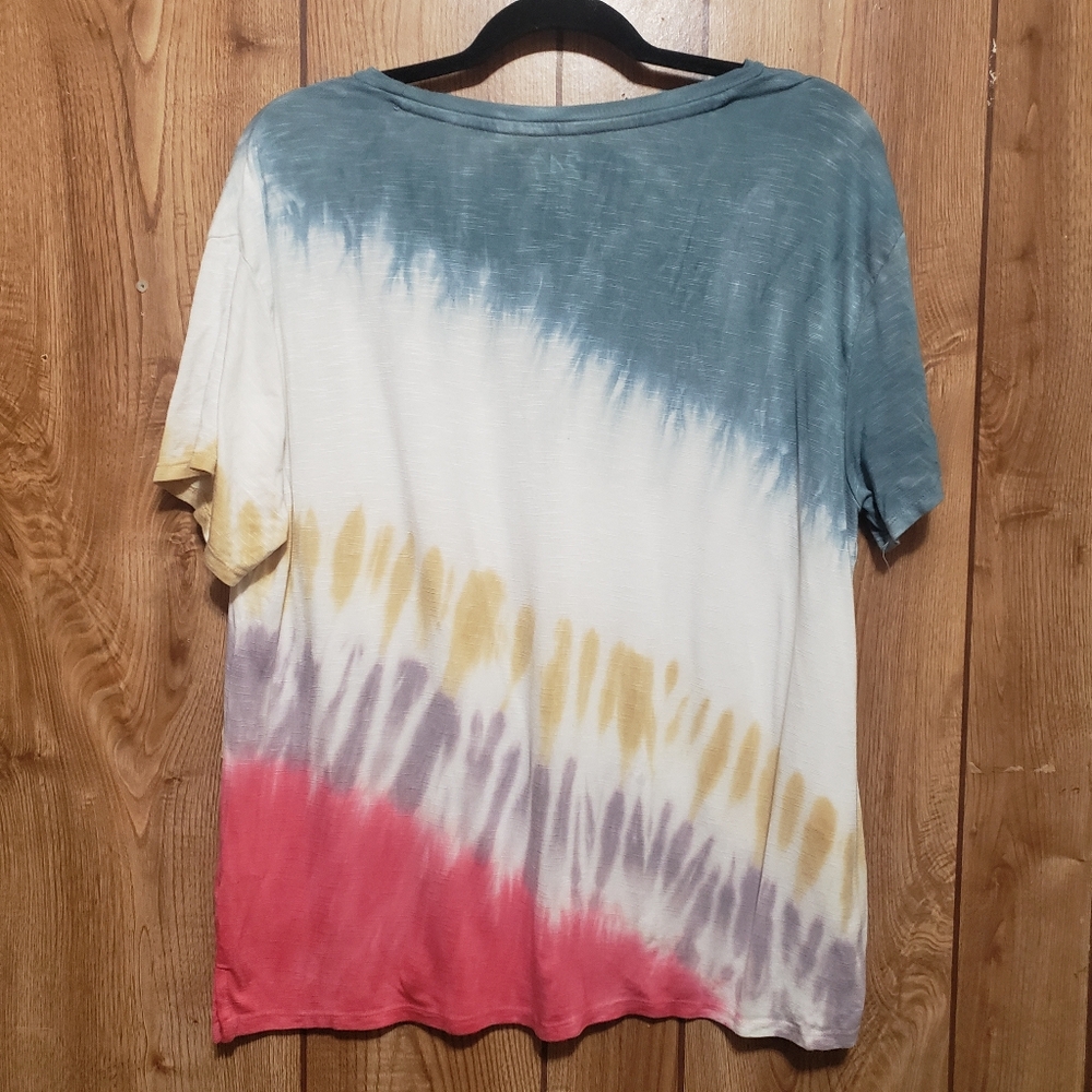 24/7 Maurices Shirt Womens Lg Blue Pink "Tie Dye" Short Sleeve Tshirt Casual - Picture 2 of 5